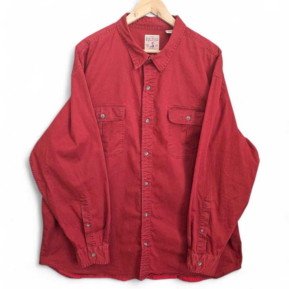 RedHead Shirt Mens‎ 3XL XXXL Red Button Up Long Sleeve Pockets Stretch Cotton